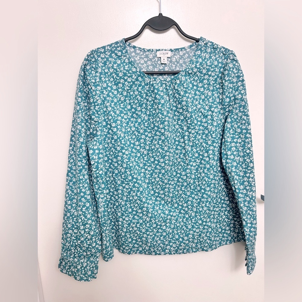 J. Crew Teal Floral Blouse